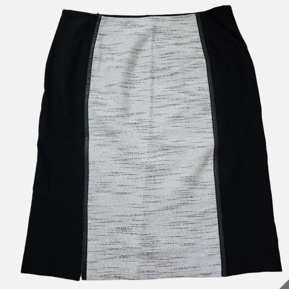 LAFAYETTE 148 New York Skirt Faux Leather Trim Black Slit Straight 14 - Picture 1 of 10